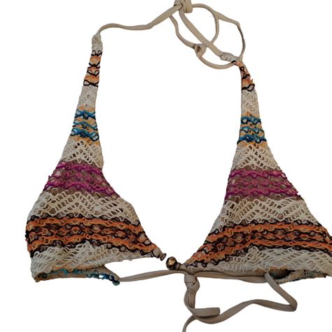 W Swim Boho Crochet Triangle Bikini Top Size M Gem