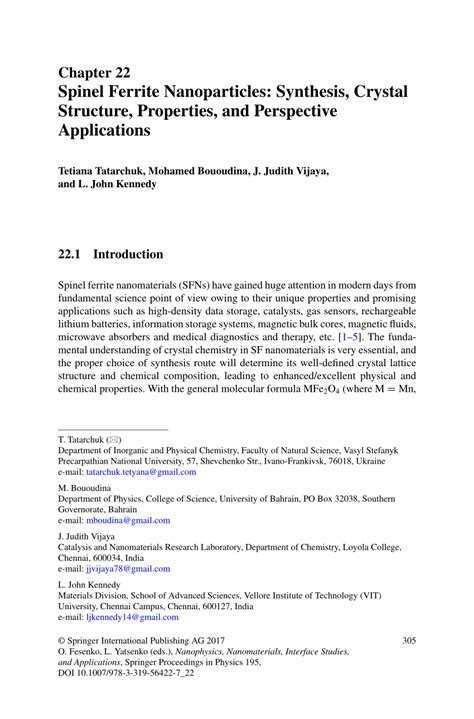 (PDF) Spinel Ferrite Nanoparticles: Synthesis, Crystal Structure ... 
