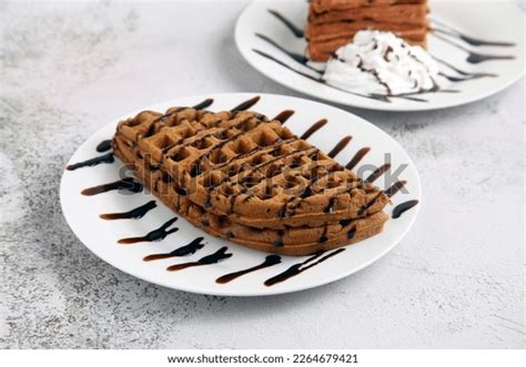 Photo Freshly Made Chocolate Belgian Waffle Stock Photo 2264679421 ...