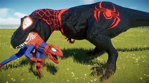 Spider Man Miles Morales T Rex Vs Spiderman Spinosaurus I Rex G Rex