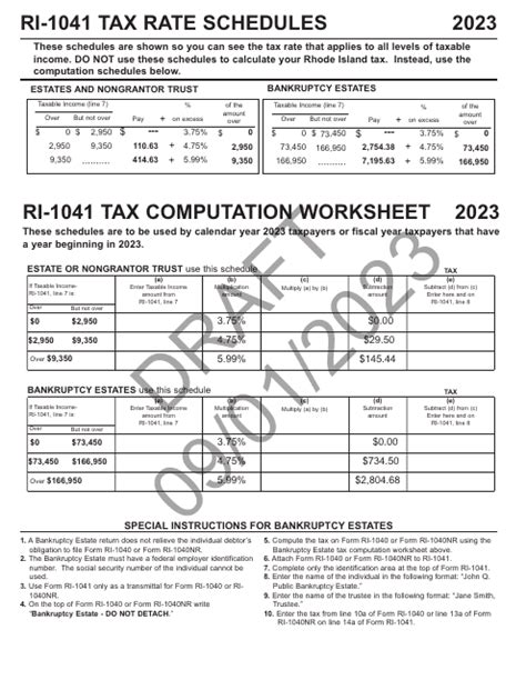 2023 Rhode Island Ri 1041 Tax Computation Worksheet Draft Fill Out