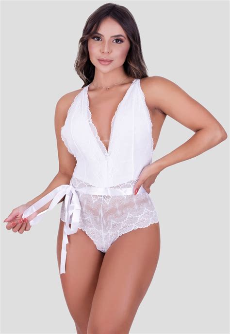 Body Rendado Mdmix Costas Cruzadas Lingerie Sensual Branco Compre