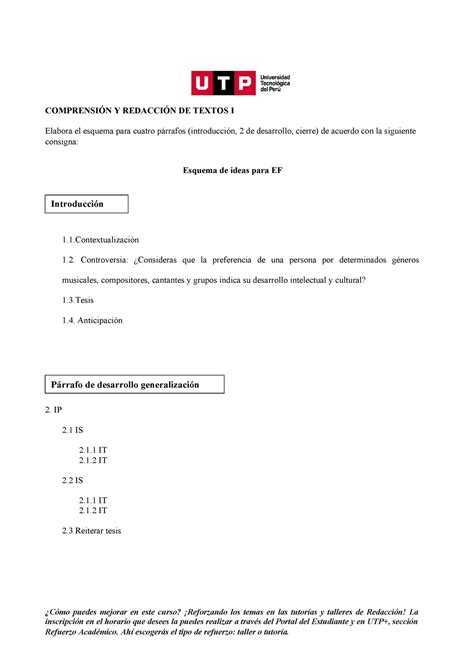 Esquema examen final COMPRENSIÓN Y REDACCIÓN DE TEXTOS I Elabora el