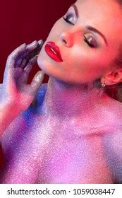 Portrait Nude Girl Body Painted Tinsel Stock Photo Edit Now 1059038447