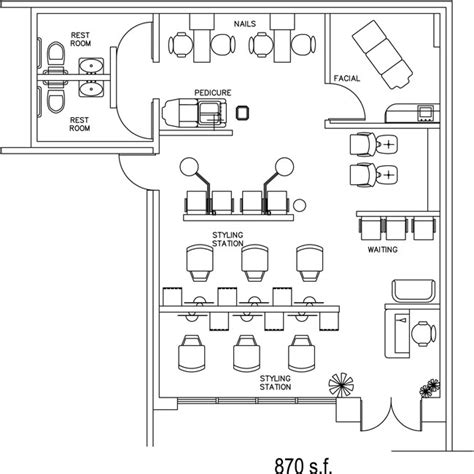 Beauty Salon Floor Plan Design Layout - 870 Square Foot