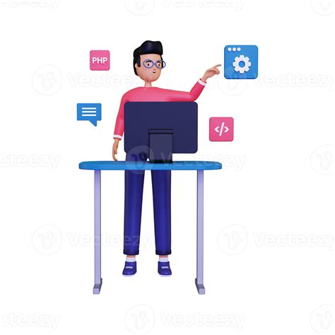 3d Programming Developer Working On A Project Illustration 10871826 Png