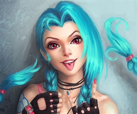 HD wallpaper: teal haired girl anime character, jinx, league of legends ...