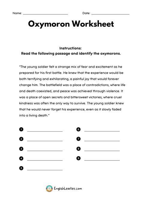 Oxymoron Worksheets With Answers Englishleaflet