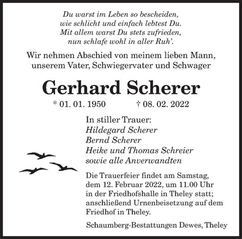 Traueranzeigen Von Gerhard Scherer Saarbruecker Zeitung Trauer De