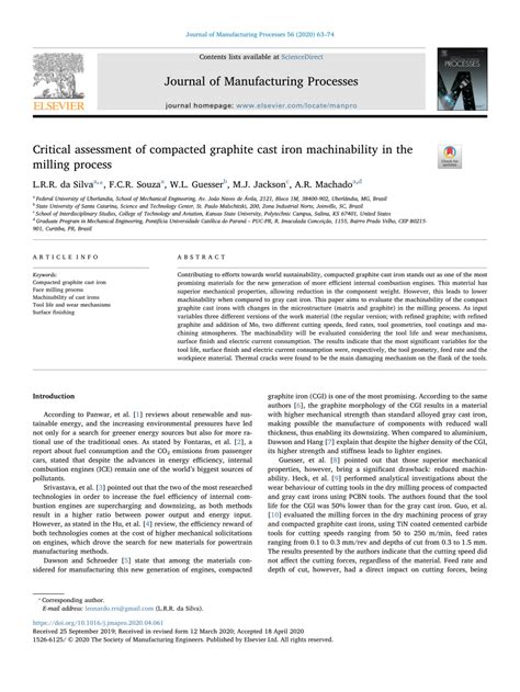 Pdf Critical Assessment Of Compacted Graphite Cast Iron Machinability In The Milling Process