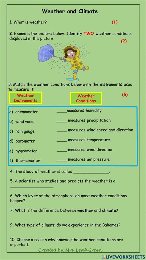 Weather And Climate Exercise For 4 6 Live Worksheets Worksheets Library