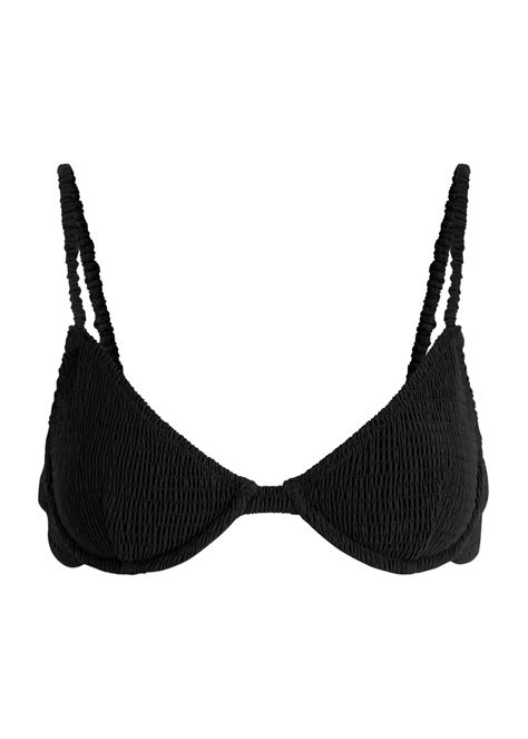 Tot Me Toteme Smocked Underwired Bikini Top Black Editorialist
