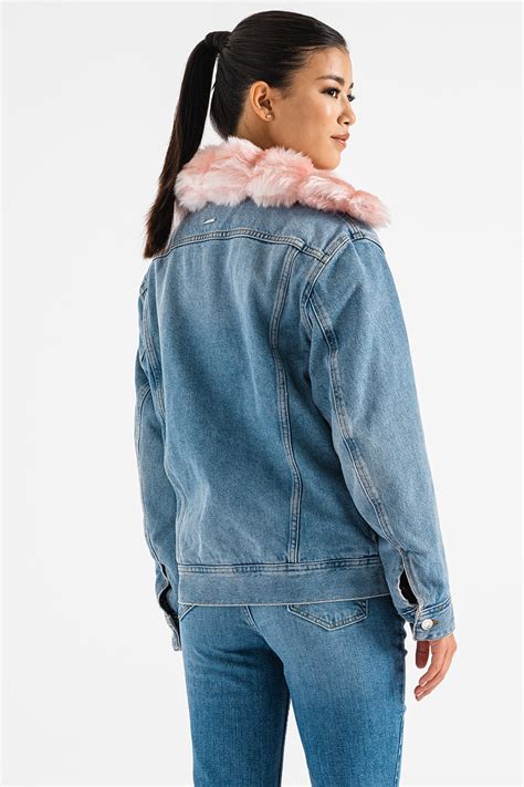 Liu Jo, Яке от деним с яка с еко пух, Розов, Син, 40 - eMAG.bg