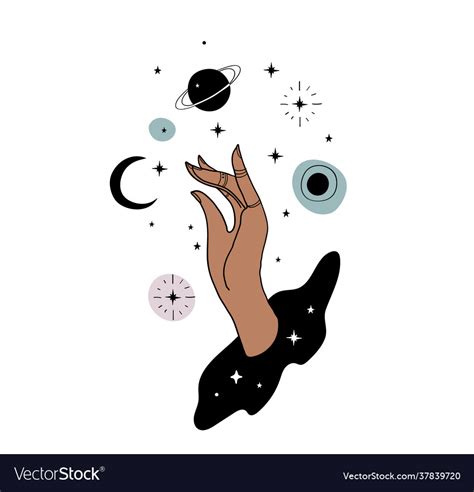 Mystical Boho Tattoo Female Hand And Planets Vector Image