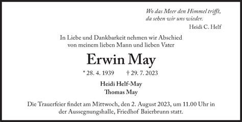 Traueranzeigen Von Erwin May Sz Gedenken De