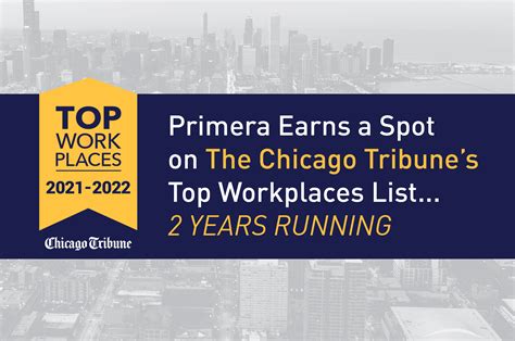 Primera Listed Among The Chicago Tribunes Top Workplaces For 2022