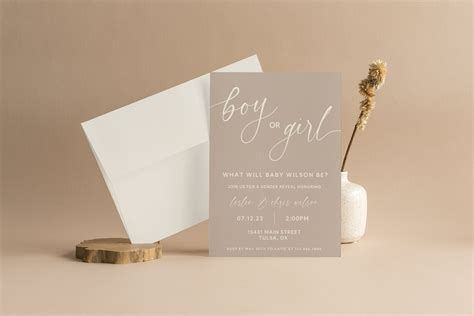 Gender Reveal Invitation Template Minimalist Modern Card Print - Etsy