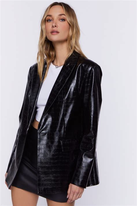 Faux Croc Leather Blazer