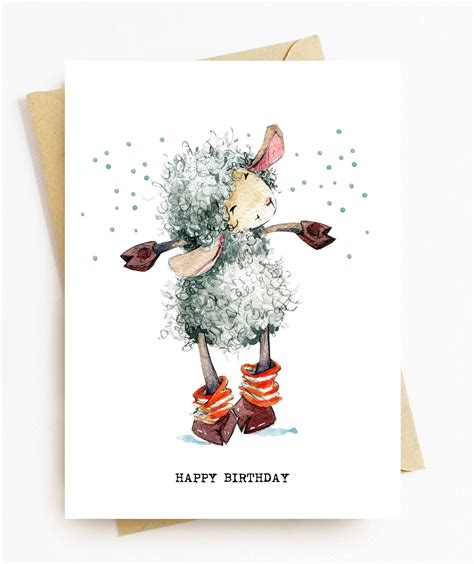 JE345 Cute Sheep Happy Birthday Card Etsy