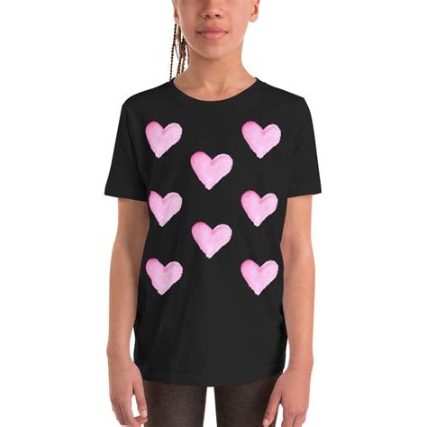 Youth Short Sleeve T Shirt Pink Hearts Youth Love Heart T Shirt