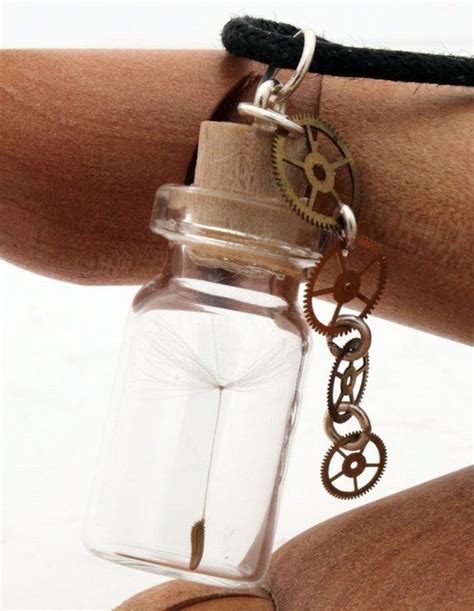 Steampunk Dandelion Wish Seed Glass Vial Necklace With Watch Etsy Bottle Jewelry Glass