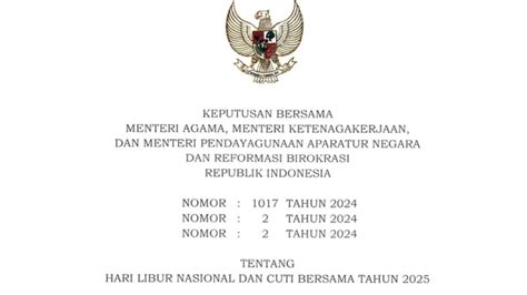 Pemerintah Tetapkan Hari Libur Nasional Dan Cuti Bersama Tahun 2025