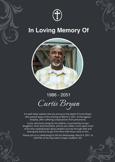 Free Obituary Templates, Editable and Printable