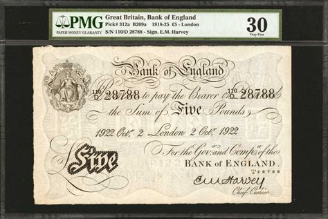 GREAT BRITAIN Bank Of England 5 Pounds B209a 1918 25 P 312a PMG