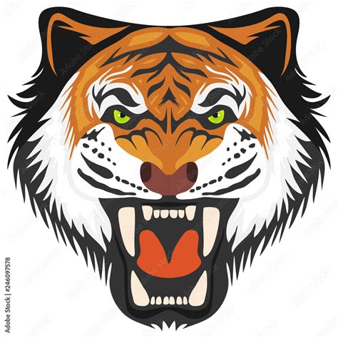 Tiger, tiger head with open mouth and teeth. Cartoon illustration of a ...