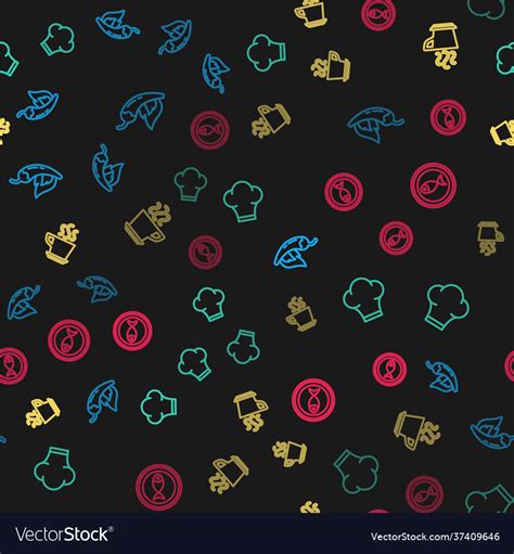 Set Line Hot Chili Pepper Pod Chef Hat Coffee Vector Image