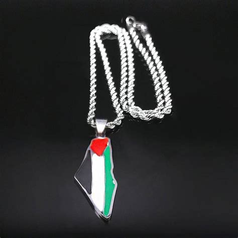 Palestine Flag Map Necklace Pendant With Cm Chain Palestinian New