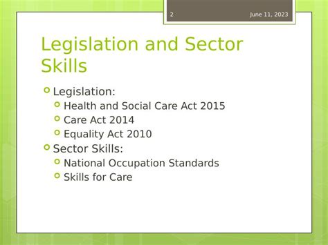 Legislation And Sector Skills In Health And Social Care Desklib