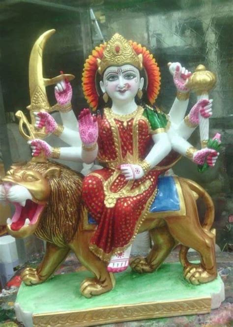 Painted Hindu Marble Durga Mata Colored Statue For Worship Size Min