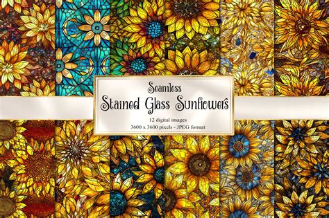 Sunflower Stained Glass Digital Paper Graphic By Digital Curio