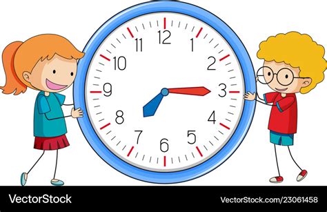 Doodle Boy And Girl With Clock Royalty Free Vector Image