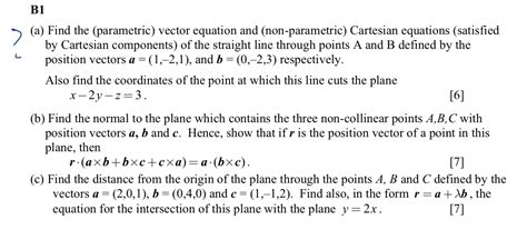 Solved B1(a) ﻿Find the (parametric) ﻿vector equation and | Chegg.com