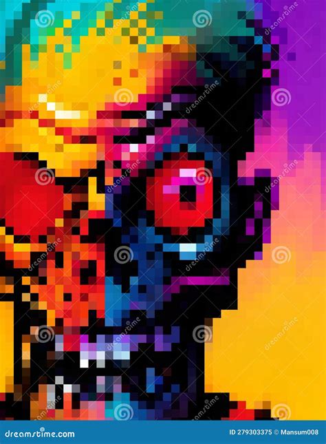 Pixel Art Of Zombie Monster Stock Illustration Illustration Of Striped Abstract 279303375