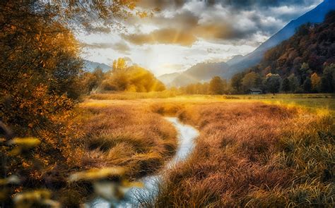 Fonds Decran Montagnes Rivières Champ Automne Nuage Nature Télécharger