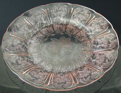 Vintage Pink Cherry Blossom Depression Glass Dinner Plate