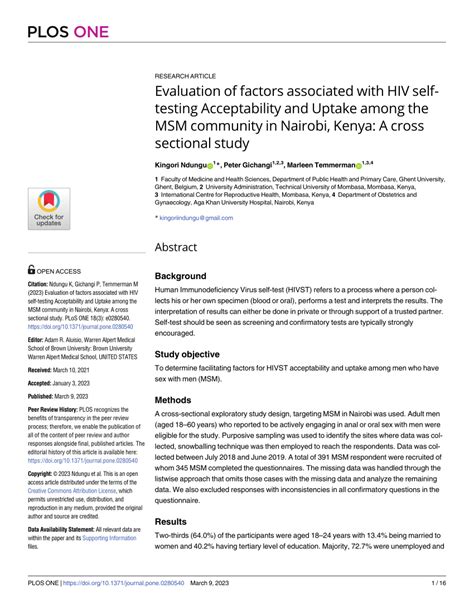 Pdf Evaluation Of Factors Associated With Hiv Self Testing Acceptability And Uptake Among The