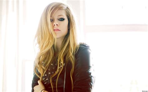 Hd Wallpaper Black Leather Jacket Avril Lavigne Blonde Women Blue