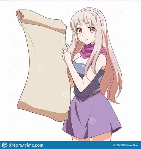 An Anime Style Girl Stands Against A Large Blank Sheet Of Paper Stock