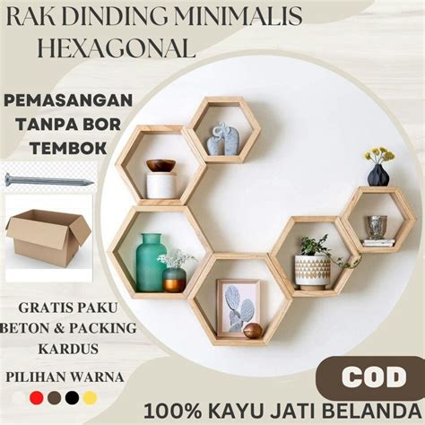 Jual Rak Dinding Hexagonal Set Isi Pcs Hiasan Dinding Aesthetic