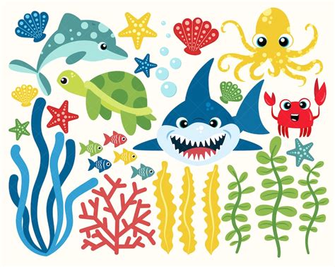 Under The Sea Clipart Set Cute Sea Life Art Svg Vector Etsy