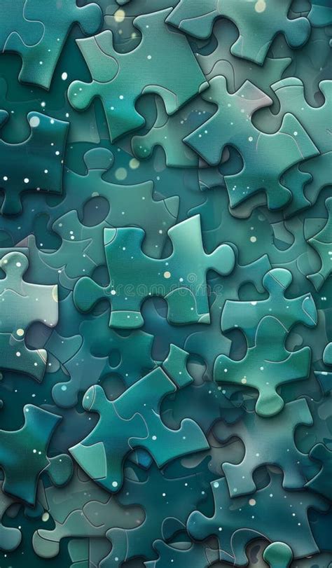 Seamless Pattern Of Realistic Jigsaw Puzzle Pieces In Shades Of Green