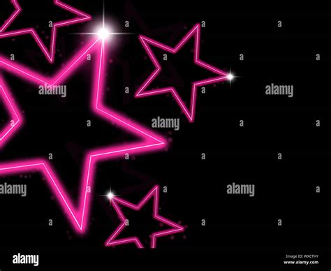 Glowing pink neon stars on black background Stock Photo - Alamy