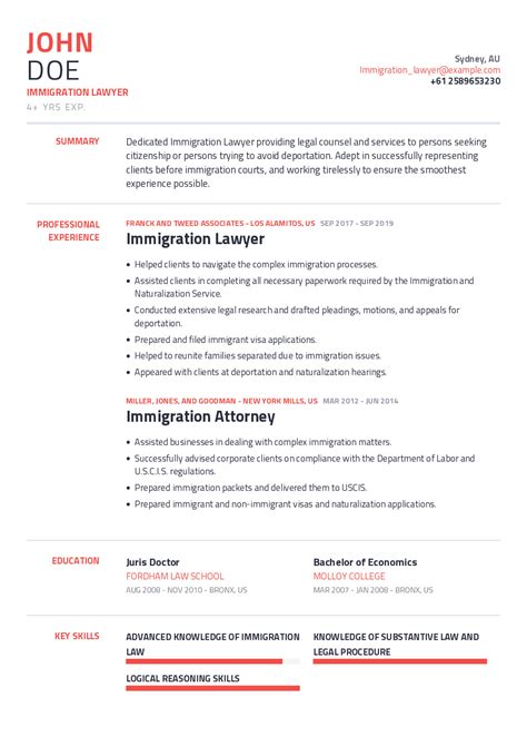 Immigration Lawyer Resume Example With Content Sample | CraftmyCV