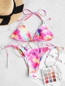 24 OFF 2021 ZAFUL Halter Tie Dye String Bikini Swimsuit In MULTI A