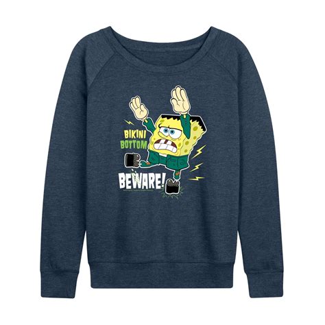Spongebob Squarepants Bikini Bottom Beware Women S Lightweight French Terry Long Sleeve