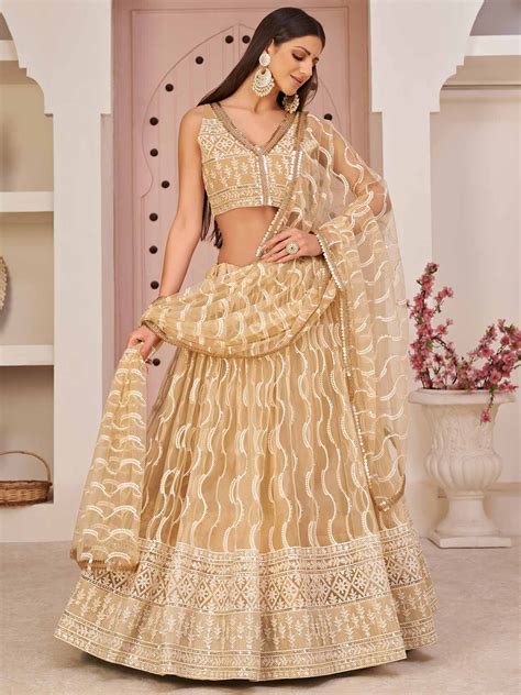 Goldenbeige Colour Net Fabric Designer Lehenga Choli